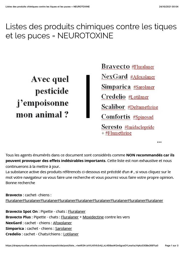 Produits chimiques contre tiques et puces