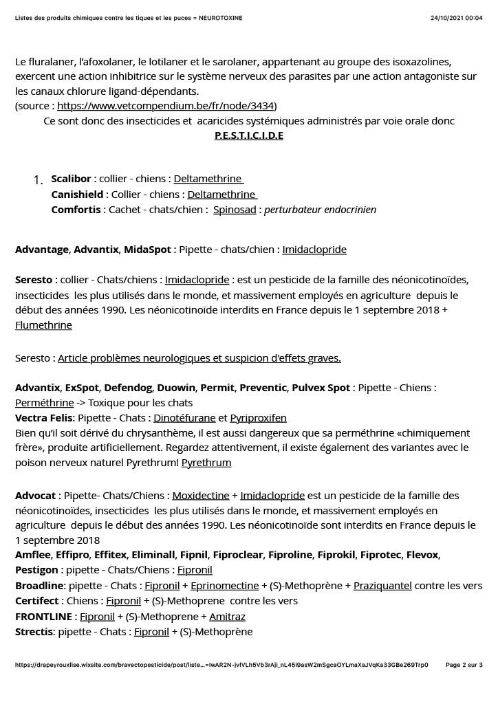 Produits chimiques contre tiques et puces